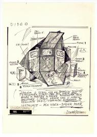 Instalace – Den videa, náčrtek, 1989. | Autor: Archiv Radka Pilaře